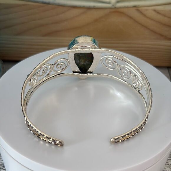 925 Sterling Silver & Chrysocolla Stone Bracelet - Picture 5 of 6